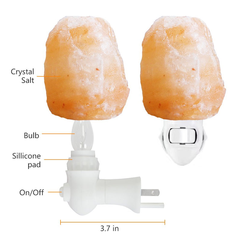Himalayan Salt Lamp Night Light Plug in, Certificated 360 Degree Rotatable Wall Plug with Extra 2 Replacement Bulbs Bathroom Bedroom Night Light, Pink Crystal Rock Salt Hand Crafted Natural-1 pack