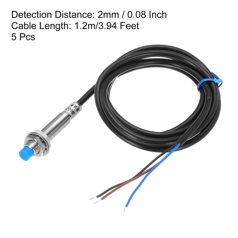 MECCANIXITY M8 Approach Sensor Inductive Proximity Sensor Switch NO Normally Open NPN 2mm Detection Distance, DC 6-36V LJ8A3-2-Z/BX, 3.9ft, 5Pcs 5