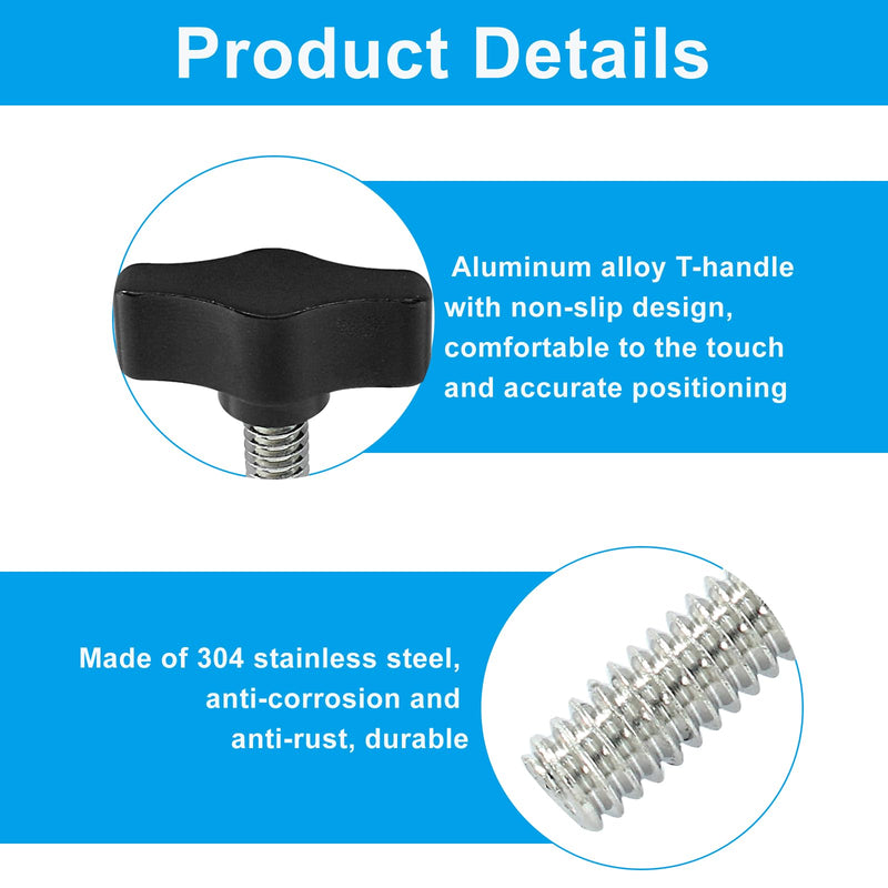 4 Pcs 1/4-20 x 1-1/4 Inch Thumb Screws, Stainless Steel Thread with Black Aluminum Knob, Thumb Screw Fasteners for Woodworking, Indoor, Outdoor and Equipment Assembly 1/4"-20 x 1-1/4"