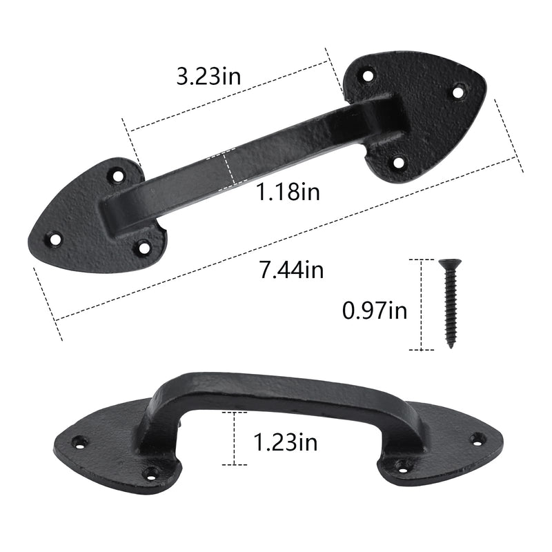 WellMade Barn Door Handles, 7.5 in Gate Handle, Rustic Metal Door Pull Handle Hardware for Wooden Garden Gate Shed Cabinet（Black, 2 Pack Black