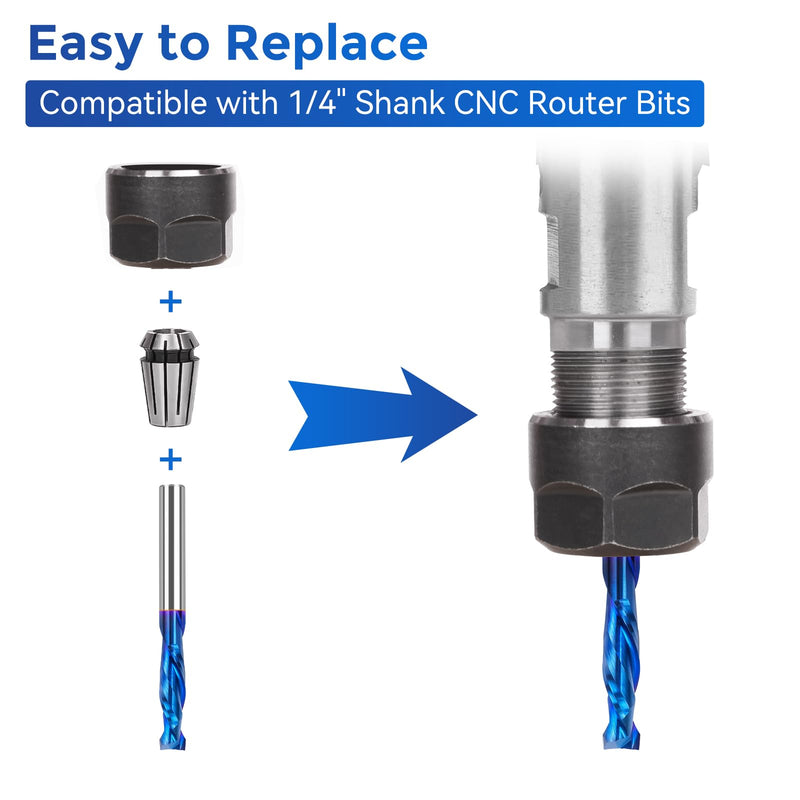 LUNYEE 2 PCS Spiral Router Bits Up Down Compression Bit 1/4 inch Cutting Diameter with Nano Blue Coated, 1/4 inch Shank Solid Carbide CNC End Mill for Wood Carving, Cutting, Engraver Milling Cutters UP&DOWN