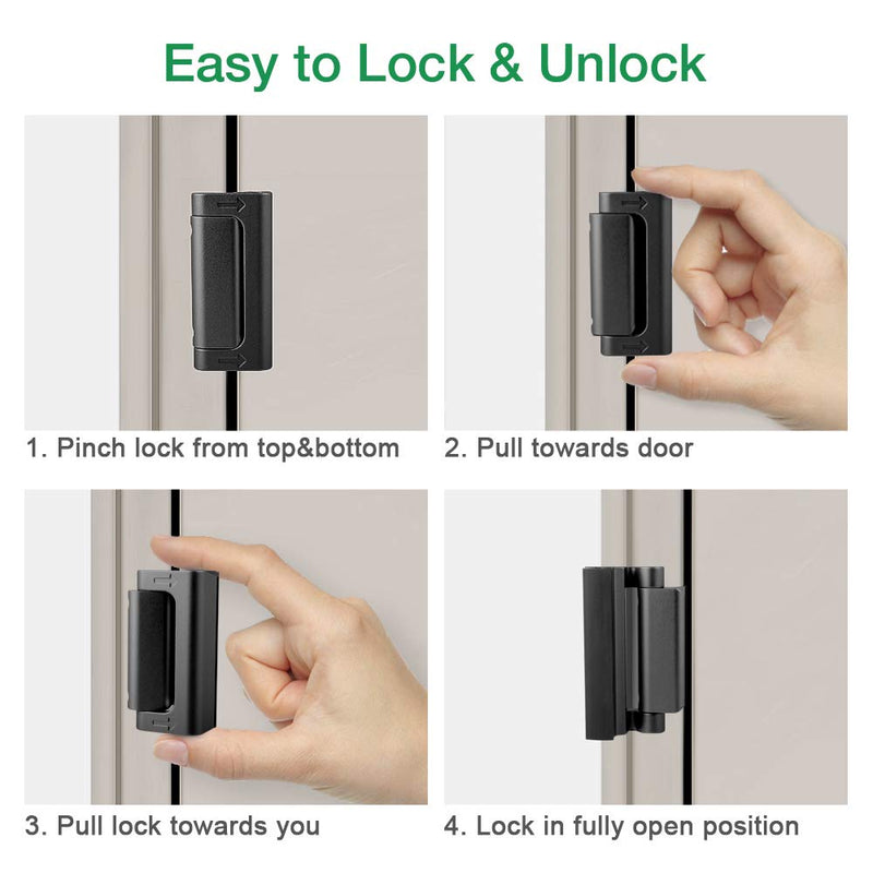Home Security Door Lock Reinforcement - Child Proof High Security Door Locks with 3" Stop Withstand 800 lbs for Inward Swinging Front Door, Night Kids Safety Metal Flip Lock Deadbolt Latch Defend Home Black