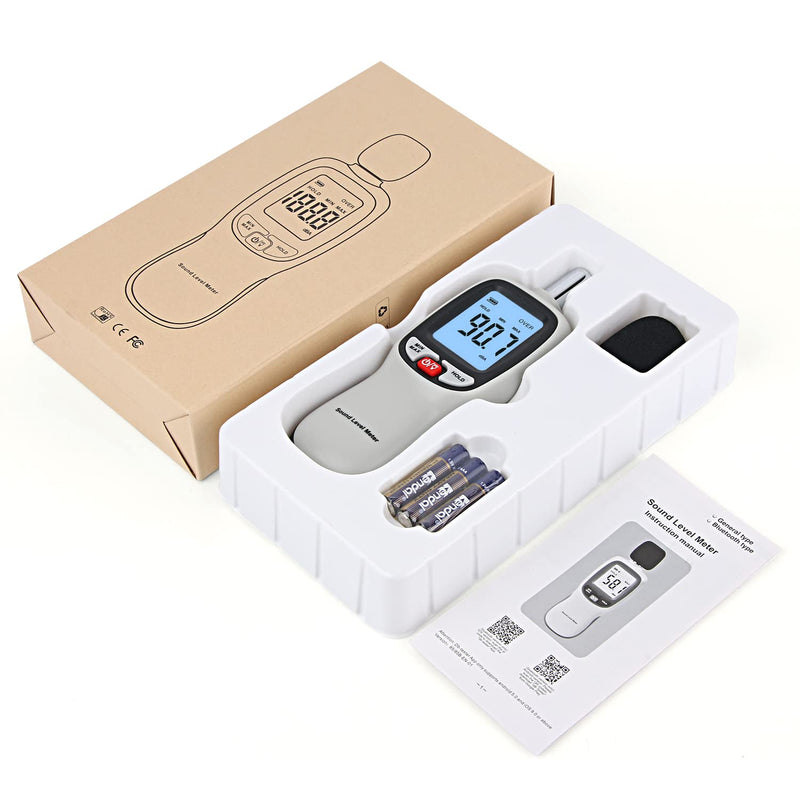 Decibel Meter, Portable SPL Meter (Sound Pressure Level Meter), Digital Noise Meter 30-130dB(A) db Meter, Noise Volume Measuring Instrument, Sound Monitoring Tester (Battery Included) Gray