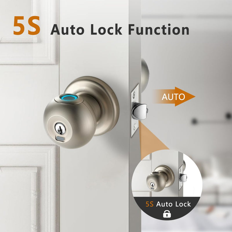 Fingerprint Door Lock, Smart Fingerprint Door Knob with Lock, Biometric Door Lock, Keyless Thumbprint Entry Door Lock for Bedrooms, Hotels, Apartments, Offices and Garages 1 Silver