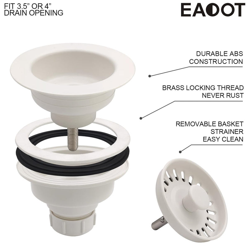 3-1/2 Inch Polymer White Sink Drain Assembly with Basket Strainer and Stopper for Quartz, Granite or Fireclay Kitchen Sinks, with 2 Removable Basket Strainers White-2 Strainers