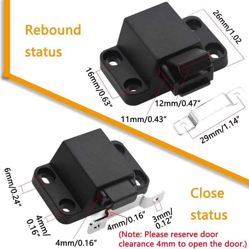 Self-Closing Push to Open Door Latches Hardware CBRIVE 4Pack Kitchen Cabinets Push Latch & Lock Heavy Duty Touch Latch and Catch for Drawers Push Pull Tip On RV Closet Press to Release Strong Pop Out 4 Pack Black-Non Magnetic