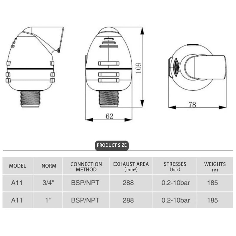 3/4 Inch Air Release Valve, Automatic Continuous Air Vent, Exhaust Vacuum ValveAgricultural Systems Piping Equipment 3/4inch
