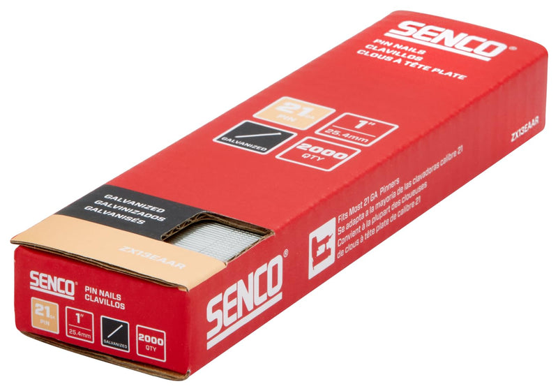 SENCO ZX13EAAR 1" 21 Gauge Pin Nails, Galvanized Finish 2,000 Count Pack