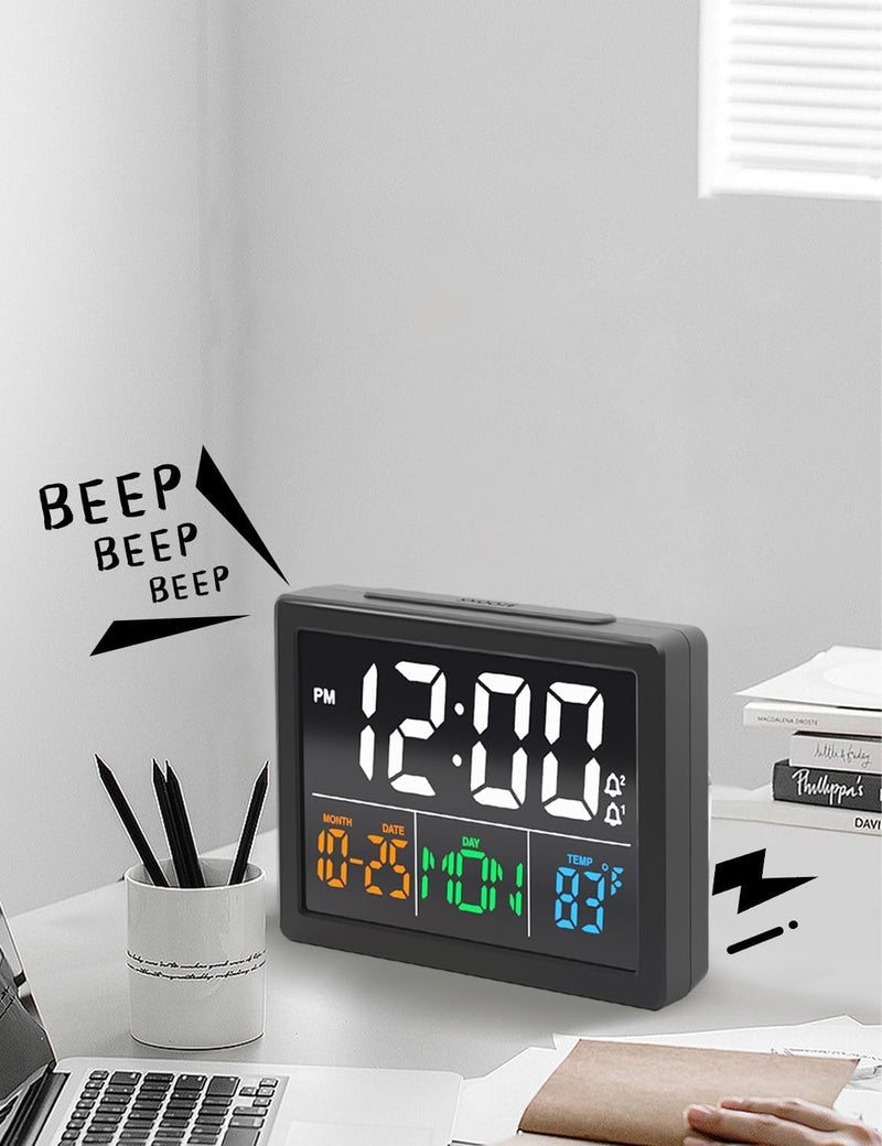 Digital Alarm Clock, with 5.5" Large LED Time Display, Adjustable Alarm Volume, 6 Level Brightness, Alarm Settings, USB Charger, Temperature Detect, Snooze, Clocks for Bedroom, Bedside, Desk, Black