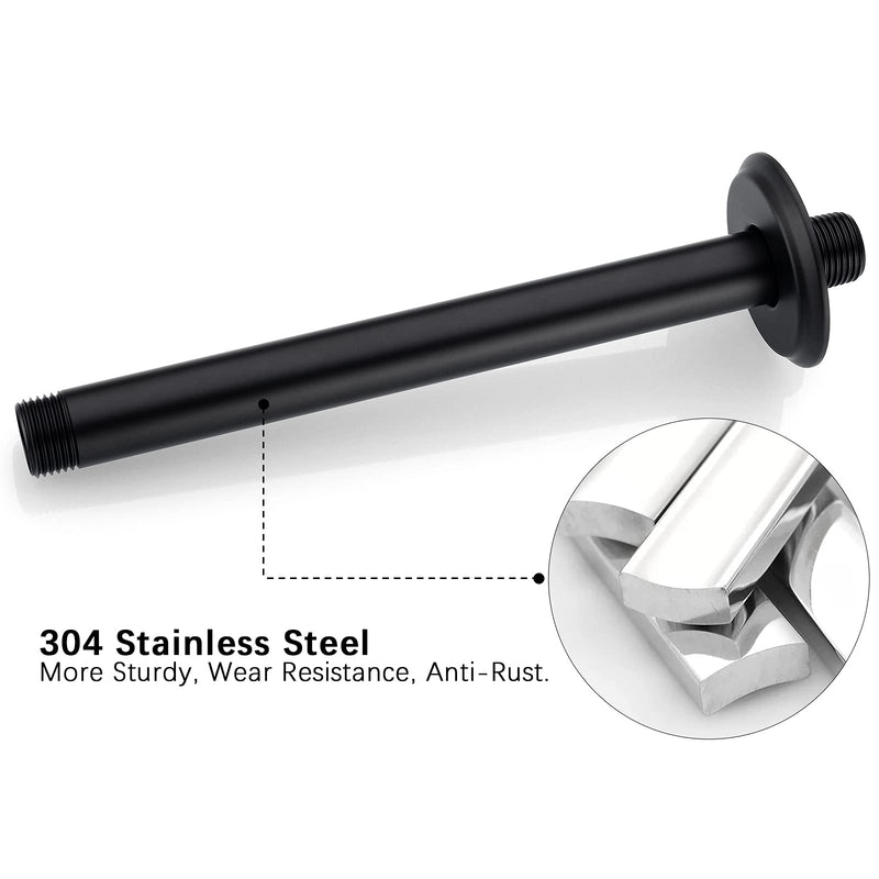 8 Inch Shower Arm and Flange Matte Black, Ceiling Mounted Shower Arm for Rain Shower Head