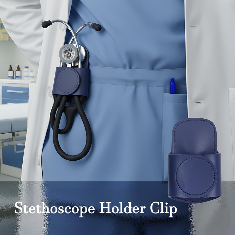 MaiWieel-Stethoscope Holder Clip,PU Leather Stethoscope Hip Holder for 3M Littmann,for MDF Stethoscope,Lightweight Portable Stethoscope Holster for Nurse,Doctor (Navy Blue) Navy Blue