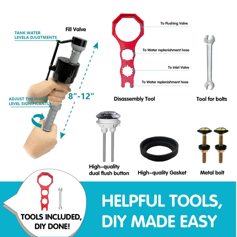 3-Inch Dual Flush Valve Replacement Kit with Tools for 2-Piece Toilets 2.3 in Button outer diameter