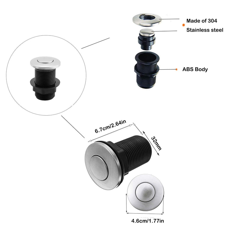 𝟐𝟎𝟐𝟑 𝙐𝗽𝒈𝒓𝒂𝒅𝒆𝒅 Sink Top Push Button with Air Hose Replacement, Air Switch Button for Garbage Disposal Air Actived Switch Sink Garbage Disposal Parts by Ketofa