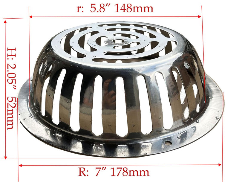 SUS304 Stainless Steel Roof Dome Drain Cover Strainer Anti-Clogging Atrium Grate 2pcs/pk (Φ: 7 inch) Φ: 7 inch