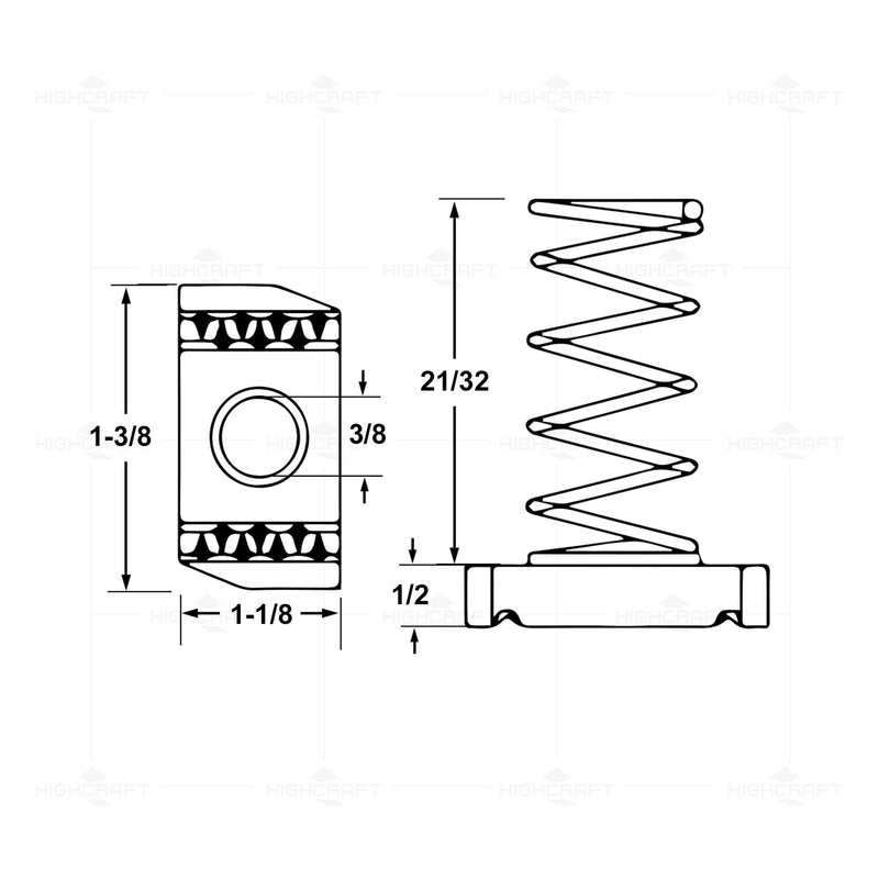 Highcraft OTDI-A50 3/8 inch Thread x 1-3/8 inch Strut Channel Nuts with Long Spring, Carbon Steel with Zinc Finish-50 Pack, Chrome 3/8 in. x 1-3/8 in.