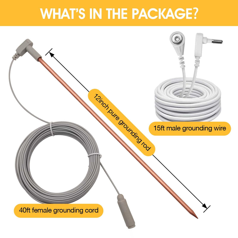 Copper Grounding Rod with 40ft Female Ground Cord, Portable Ground Rod Kit,Great for Grounded Earth Connected Products, Easy to Use with Grounding Mat, Grounding Sheet, Pillowcase, Blankets(1 Pack) Pure Copper Grounding Rod(1 Pack)