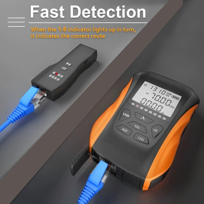 5 in 1 Optical Power Meter with VFL&OPM,15Km Network Cable Tester w/9 Wavelength,RJ45 Network Tester Support SC, FC & ST Connector, Wire Tracer Fiber Tester