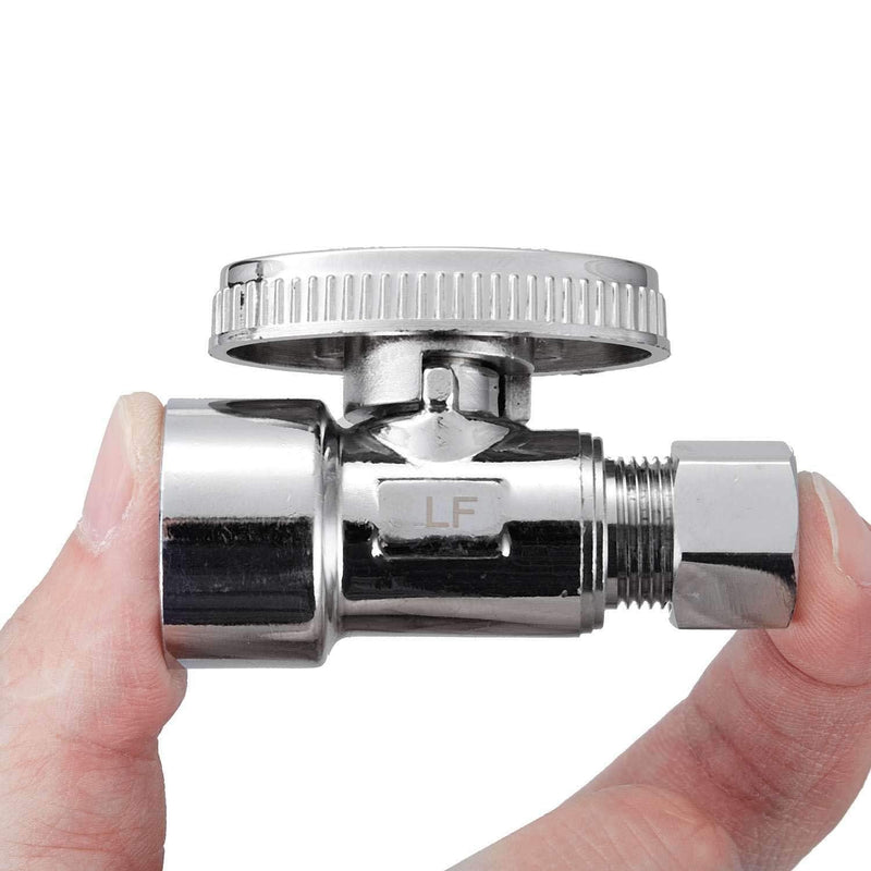 2 Pack Brass 1/2 Inch FIP x 3/8 Inch OD Compression Quarter Turn Straight Water Angle Stop Valve Shut Off