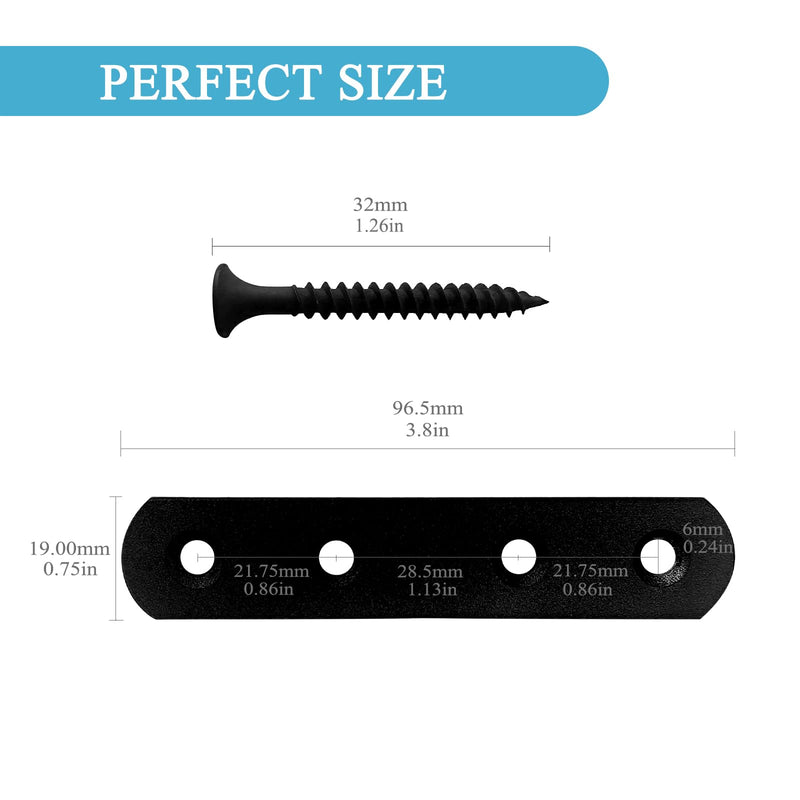 8PCS 3.80” x 0.75” Black Straight Flat Brace, Stainless Steel Sturdy Bracket, Metal Strap for Wood Furniture Chair with 32PCS Screws 3.80 x 0.75 x 0.12 inch