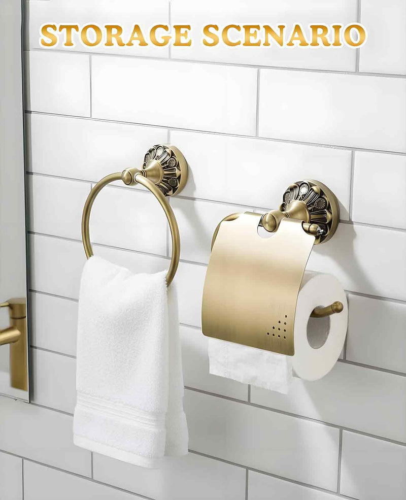 2PCS Antique Brass Toilet Paper Holder, Vintage Gold Bathroom Accessories Hardware Wall Mount