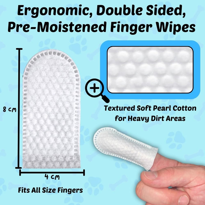 Multi-Purpose All-Natural Pet Finger Wipes, Organic, Safe, Non-Toxic Formulated Pre-Moistened Wipes. Remove Plaque & Whiten Teeth, Clear Ear Wax/Dirt Buildup, Soothe Dry Skin Folds, Remove Tear Stains - PawsPlanet Australia