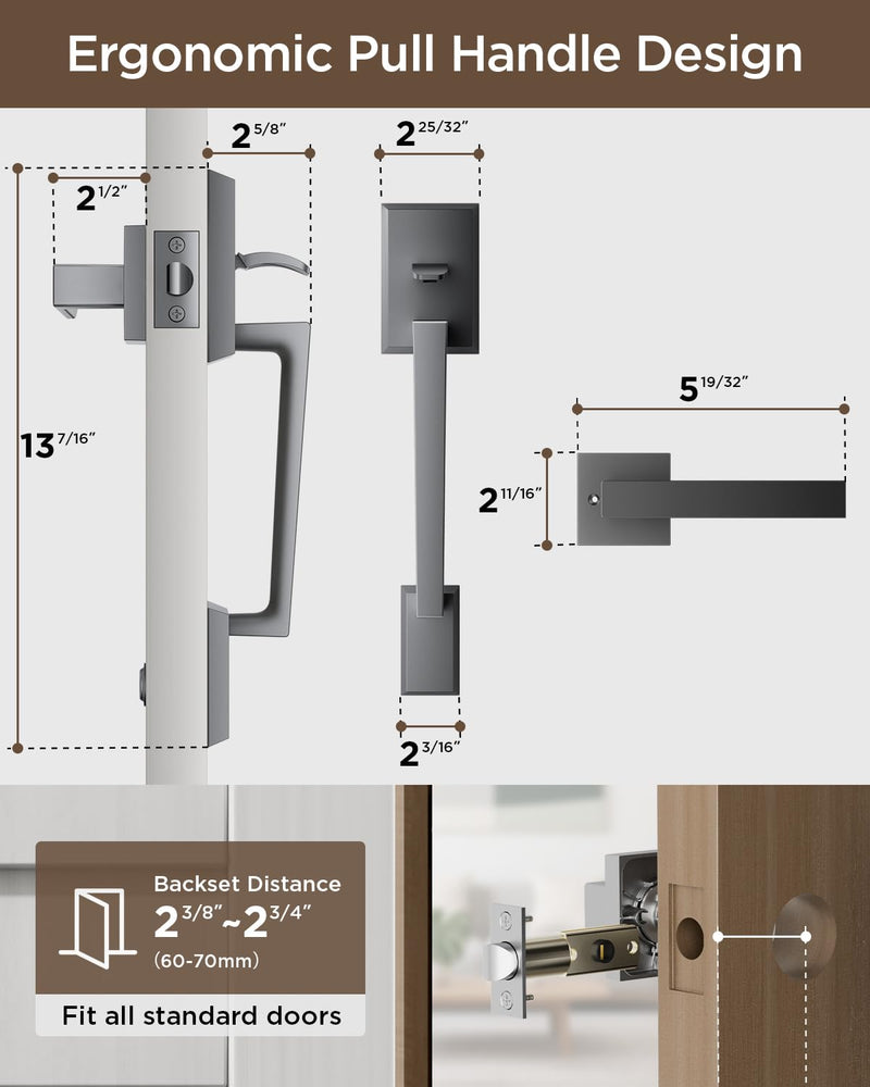TCL D2 Smart Lock Front Door Handle Set, Exterior Handleset with Interior Reversible Lever, Non-Locking, Fits Standard Doors (Dark Grey)