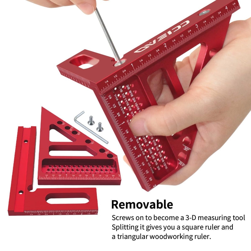 3D Carpenter Square with Degrees Scriber, 22.5-90 Degree Drawing Line Ruler with Pin, Precision Square for Woodworking, Construction, Craftsmen and DIY (Inch) Inch