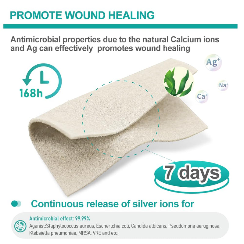 Dimora Upgrade Silver Calcium Alginate Wound Dressing -Antibacterial Non Stick Gauze, Highly Absorbent Sterile Bandage Pads,4'' x 4'' Patches 5 Packs Upgrade Ag alginate 5pack