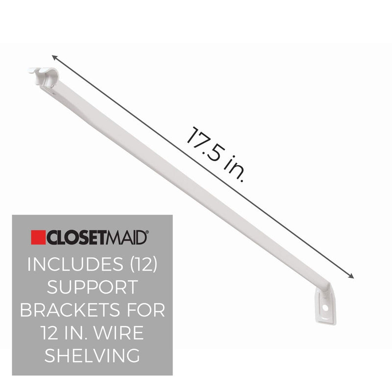ClosetMaid 21775 12-Inch Support Brackets for Wire Shelving, White,12-pack