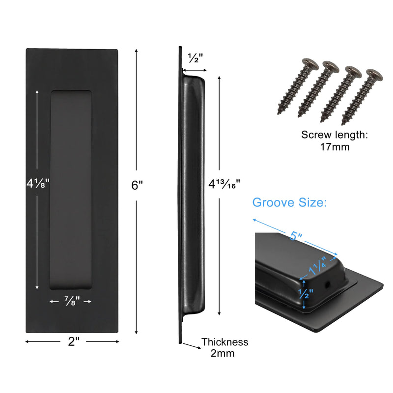 Malimali Pocket Door Pull and Edge Pull Set, Stainless Steel Pocket Door Hardware Recessed Pocket Door Handle Sliding Door Pulls Finger Flush Pull (Matte Black, 3 Pack) Matte Black Set