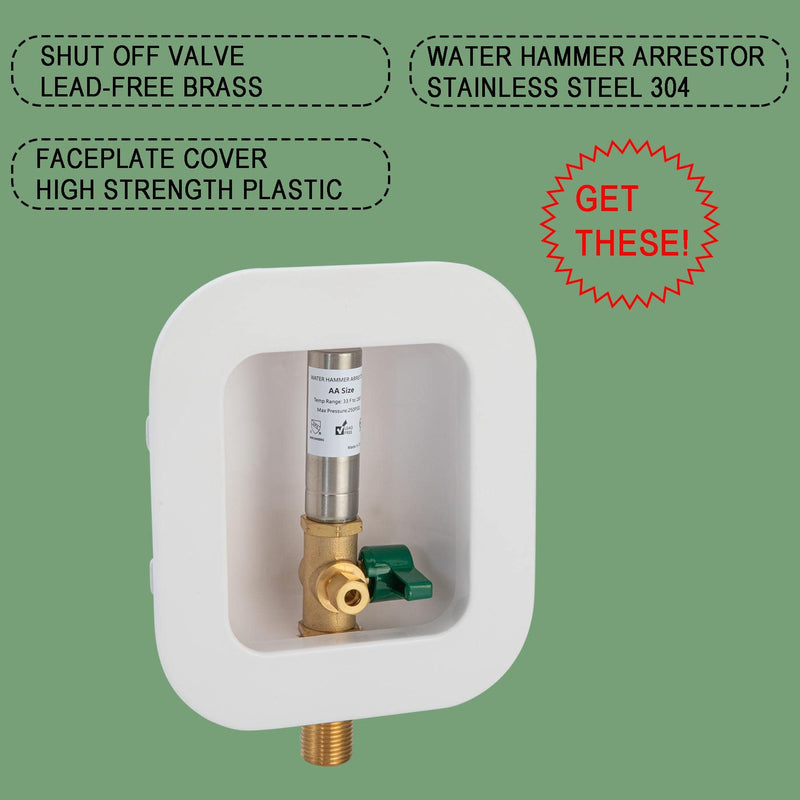 [1 Piece] Lingmfg Ice Maker Outlet Box Sweat Thread with Hammer Arrestor, 1/2 inch Thread, 1/2 inch Copper Sweat, Connection 1/4 Inch Ice Maker Hose, Water Valve Box Inlet Compression Cover Old Work Sweat & Thread, SS Hammer Arrestor - NewNest Australia