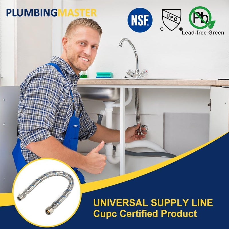 10 Pcs 12 Inch Faucet Supply Conector Extension, 3/8 OD Comp (Male) x 3/8 Comp (Female) Supply Line，Faucet Hose for Kitchen Bathroom 10 12inch 10pcs