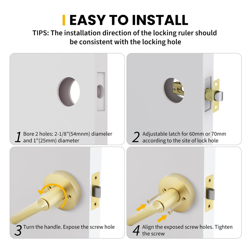 goldenwarm Exterior Deadbolt and Keyed Entry Door Handle Set, Heavy Duty Zinc Alloy Gold Door Lever, Key Entry Front Brushed Gold Door Handle with Lock and Key(1 Pack) 1 Pack Handleset