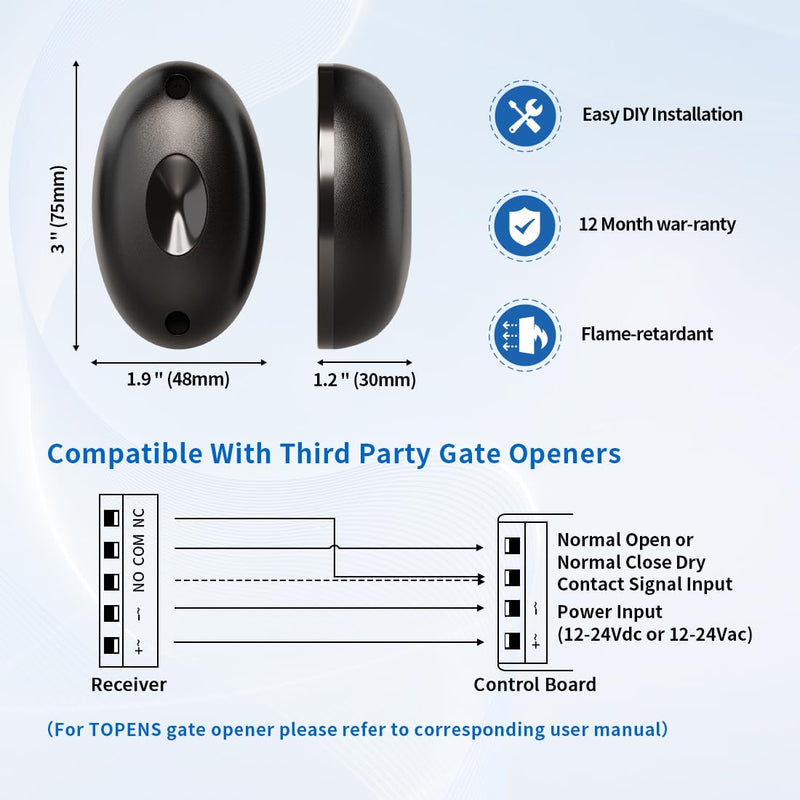 TOPENS TC102 Safety Photocell Infrared Beam Sensor Photoelectric Motion Detector for Automatic Swing Sliding Gate Openers Garage Door Openers Access Control Security Alarm Systems Indoor Outdoor Use