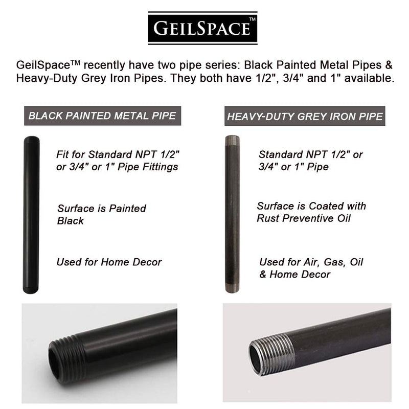 GeilSpace 6 Pack 3/4" × 36" Pre-Cut Black Metal Pipe, Industrial Steel Fits Standard Three Quarters Inch Black Threaded Pipes and Fittings - Vintage DIY Industrial Shelving (3/4" × 36", Black) 3/4" × 36"