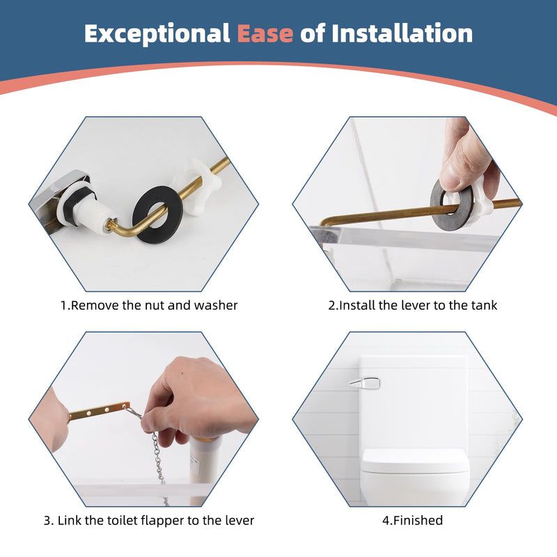 iFealClear Universal Toilet Handle Lever Flush Replacement, Front Mount Toilet Trip Lever Compatible with American Standard, Stainless Steel Flapper Chain, Solid Brass, Chrome 1 Pack