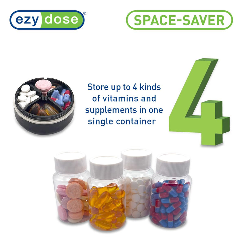 EZY DOSE Mini Vitamin Organizer, Multi Compartments, Portable and Compact Design, Easy Access Sliding Pill Dispenser, Supplement Organizer with Anti-Mix Design, Travel Friendly, Small, Black and Cream