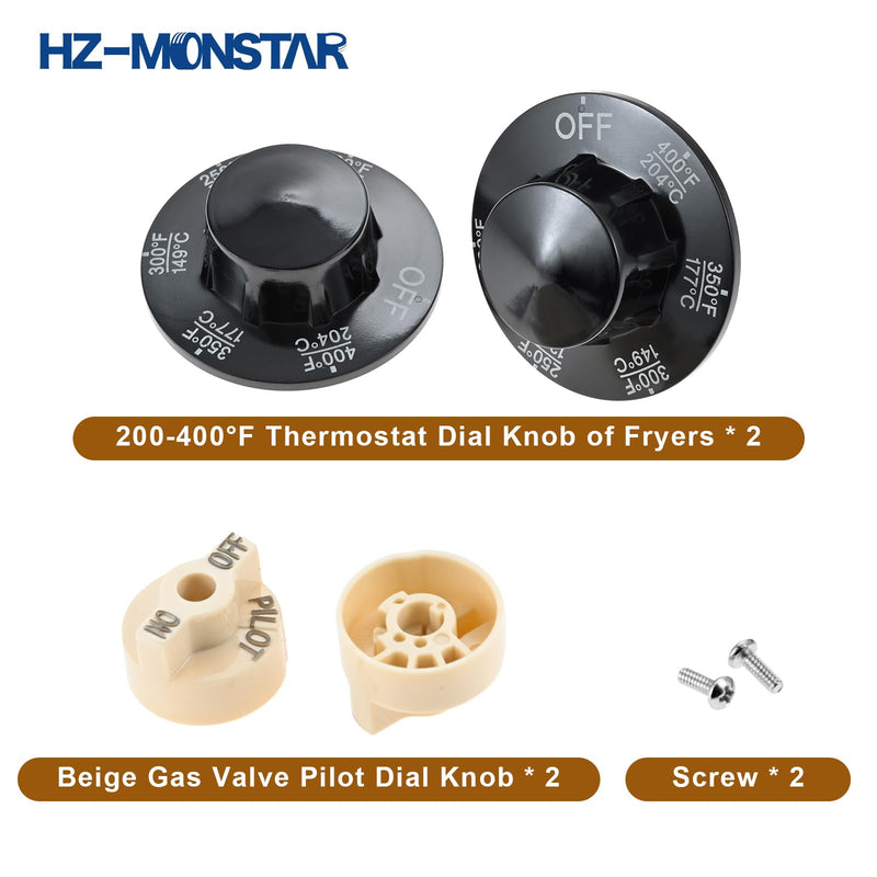 Control Valve Beige Pilot Dial Knob and 200-400°F Thermostat Knob, P6071267 1751-012 Gas Valve Beige Knob Pilot Dial, Thermostat Dial Knob Compatile with Fryers, Range, Braising Pan