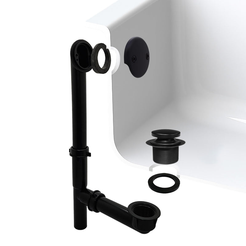 Westbrass 593144-62 14" Black Tubular Bathtub Waste & Overflow Assembly with with Tip-Toe Drain Plug and 2-Hole Faceplate, Matte Black 1-Pack