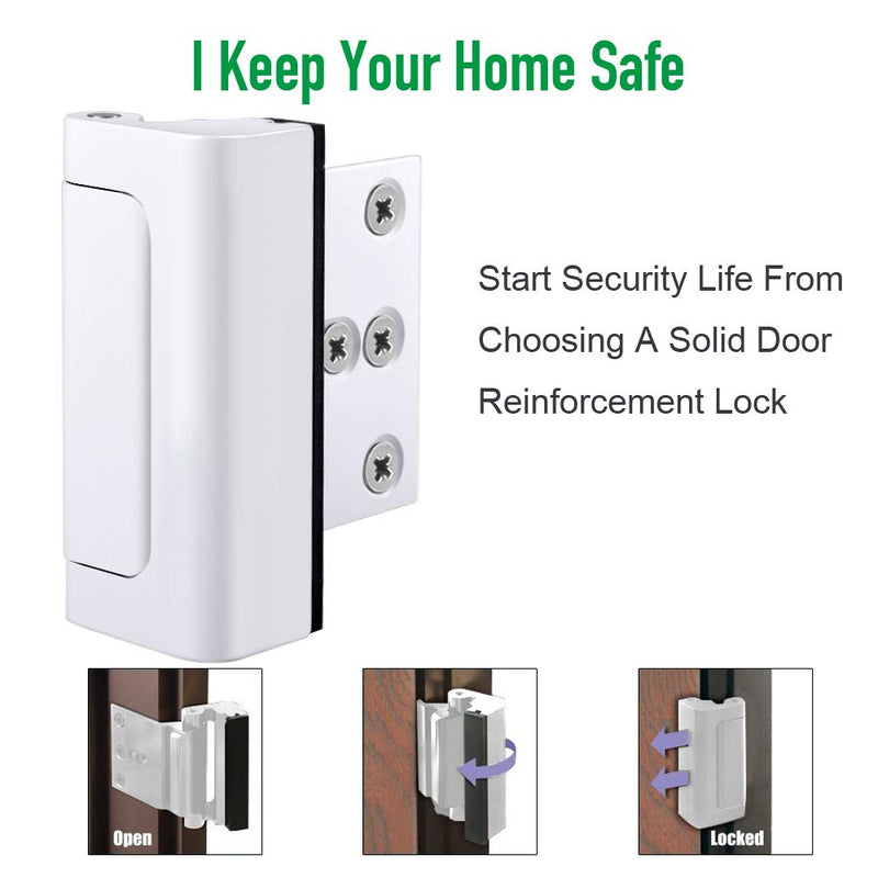 Home Security Door Reinforcement Lock Upgraded Front Door Locks for Kids Safety Withstand 800 lbs Metal Child Proof Door Latch Lock for Inside Door Top Extra Flip Lock High Deadbolt Lock Home Defender 1 White