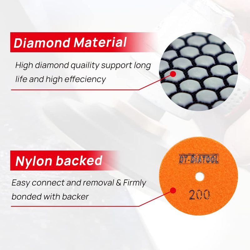 DT-DIATOOL Dry Diamond Polishing Pads 4 Inch for Granite Marble Quartz Stone Countertop Tiles 8 Pieces Grits 100 Grit 100