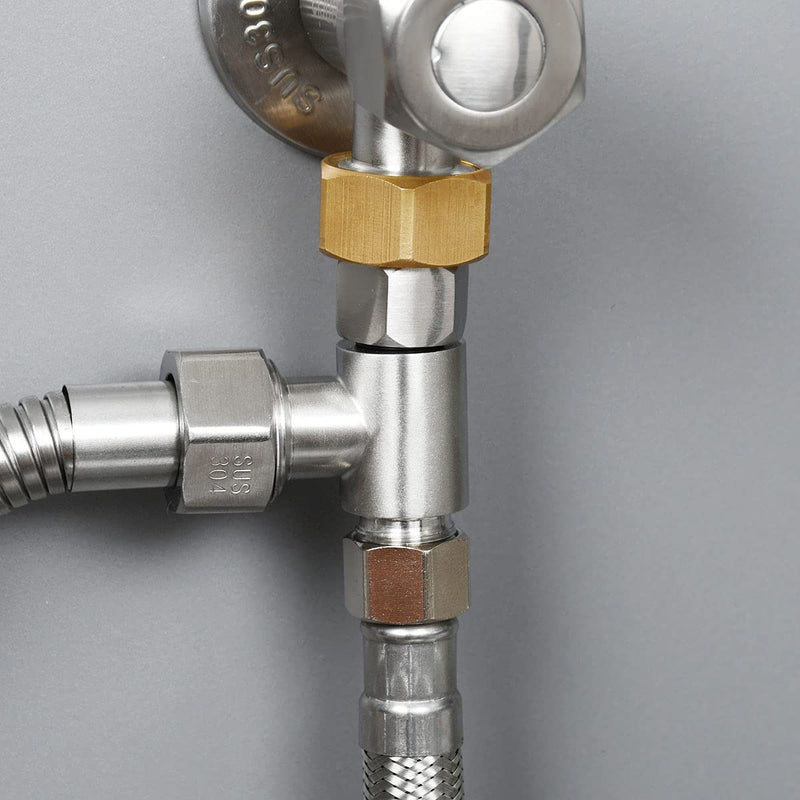 Bidet T Adapter, Biveah Stainless Steel Angle Stop Add-A-Tee Valve 3/8" for Toilet Supply Line Brushed Nickel, KTS002NA