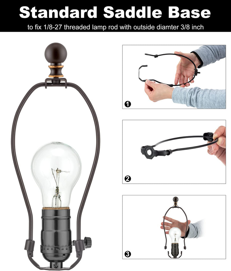 Bronze Lamp Harp with Lamp Finials - 8 Inch, 2 Set Lamp Shade Holder with 3/8 Standard Saddle, E26 Light Base UNO Fitter Adapter, Lamp Shade Harp for Table and Floor Lamps, Lamp Accessories and Parts Bronze