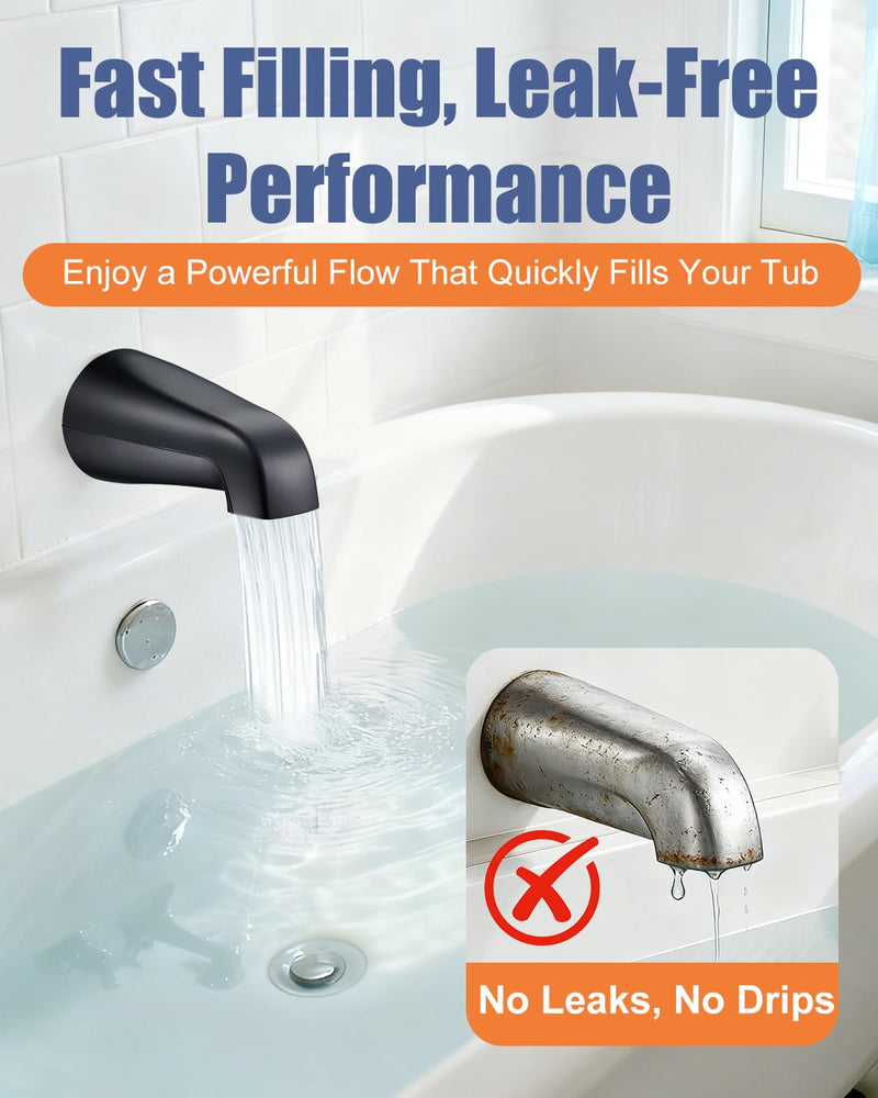 Universal Bathtub Faucet Tub Spout – Fast-Fill, No-Leak, Easy Install Metal Tub Faucet Replacement, Fits 1/2" Slip-Fit Copper Pipe and 1/2" IPS & 3/4" IPS Thread Connections (Matte Black) Matte Black
