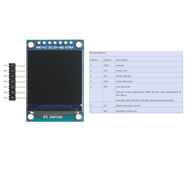 2 Pcs IPS 1.3 Inch 3.3V 7PIN SPI HD Full Color TFT Display Screen ST7789 Drive IC 240 * 240 LCD OLED Display 240x240 for Arduino STM32 C51