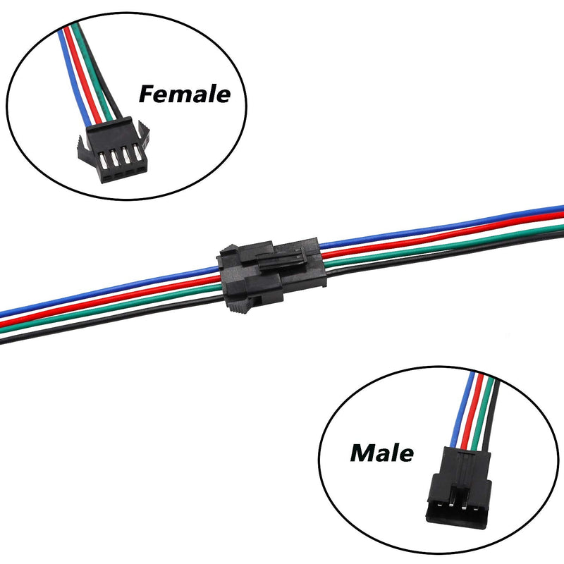 mxuteuk 20 Pairs 22 AWG JST SM Plug 4 Pin Male to Female LED Wire Connector Adapter Electrical Cable 150mm for Led Strip 5050 3528 SM-4 Pin