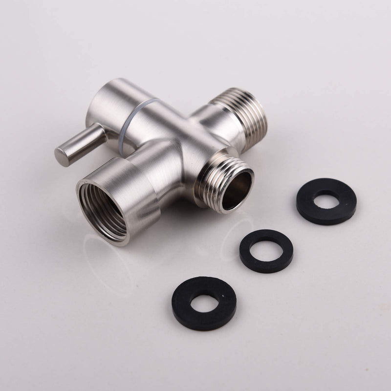 3-Way Solid Brass Brushed Nickel Shower Arm Diverter Valve G1/2 Thread - Universal Bathroom Replacement for Handheld and Fixed Showerheads - Tool-Free Installation Leak-Proof Design