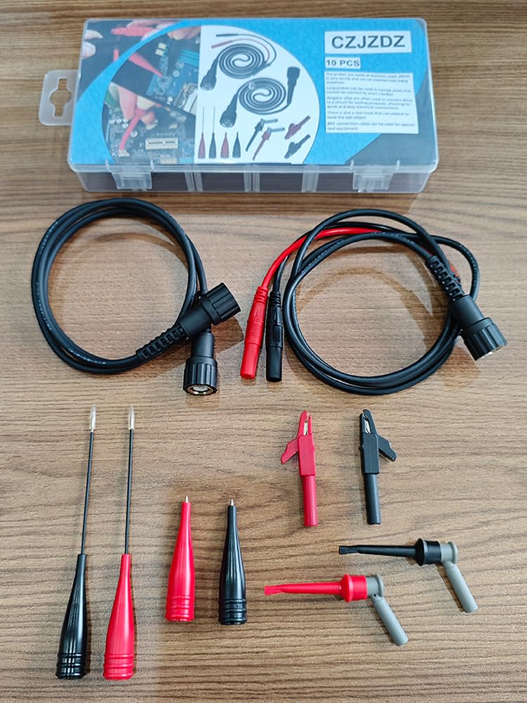 BNC Test Leads Set, Fully Insulated BNC to BNC, BNC to Banana Plug, Test Probes Kit, Alligator Clips and Test Clip/Hook Tools 10pcs 0092