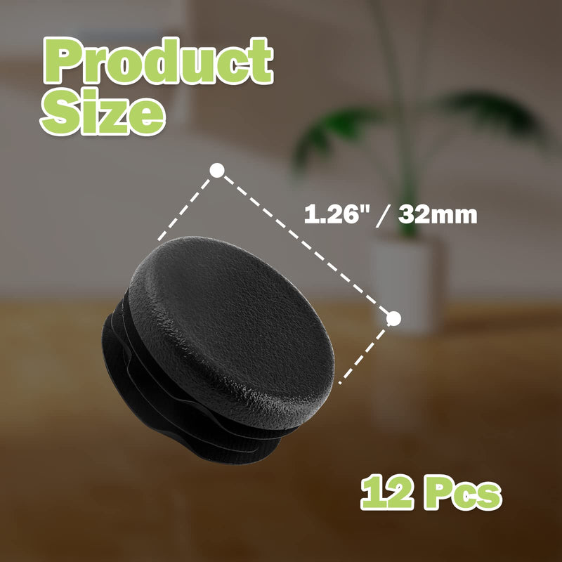 12 Pcs 1-1/4" Round Plastic Plug, Black Round Plastic End Cap Furniture Finishing Plug for Pipe Post, Chairs and Furniture 12 1-1/4 Inch