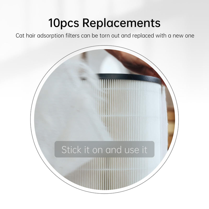 WISESKY WSP360 Pre-Filter Replacement for W-Cat Air Purifier Capture Cat Fur and Large Particles, Compatible with True WiseHEPA Air Filter,10 Packs, White WS360 Pre Filter